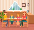 Family Eating Home, Mom and Dad with Kids Vector