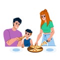 family eating pizza vector