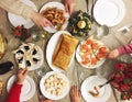 Family eating seafood, tapas and more on Christmas