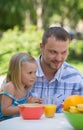 Family eating together at summer park Royalty Free Stock Photo