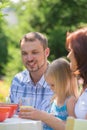 Family eating together at summer park Royalty Free Stock Photo