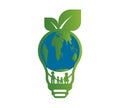 Family ecology concept,the world is in the energy saving light bulb green,vector illustration