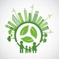 Family Ecology and Environmental Concept With Green Leaves Around Cities Help The World With Eco-Friendly Ideas Royalty Free Stock Photo