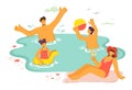 Family enjoying beach vacation, kids swimming, parents relaxing seaside. Young boy playing beach