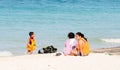 A family enjoying on the beach in Vung Tau, southern Vietnam