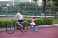 Family enjoying a bike ride