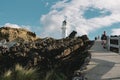 Family enjoying holidays in Castle point lighthouse. New Zealand