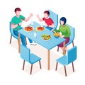 Family enjoying meal or dinner, lunch at table