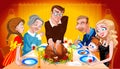 Family Enjoying Thanksgiving Day Turkey