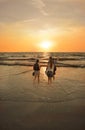 Family enjoying time together on beautiful foggy beach