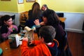 A family enjoys lunch at a cafe