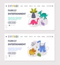 Family Entertainment Landing Page with Funny Dinosaurs as Cute Prehistoric Creature and Comic Jurassic Predator Vector