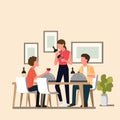 Family evening time to eat together vector illustration