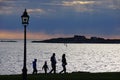 Family evening walk by the waterfront of Varberg Sweden