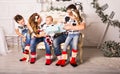 Family exchanging gifts in Christmas Royalty Free Stock Photo