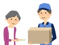 Deliveryman and elderly woman