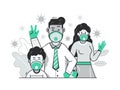 Family with Face Masks Virus Prevention Flat Concept