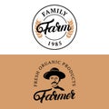 Family Farm and Farmer hand written lettering logos, labels, emblems, badges.