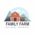 Family Farm label. Landscape, building with mountains on white. Vector. Royalty Free Stock Photo
