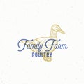 Family Farm Poultry Abstract Vector Sign, Symbol or Logo Template. Hand Drawn Duck Sillhouette Sketch with Retro