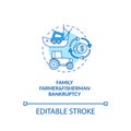 Family farmer and fisherman bankruptcy blue concept icon