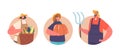 Family Farmers With Crops, Pumpkin And Pitchfork Isolated Round Icons Or Avatars On White Background