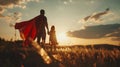 Family. Father and daughter playing outdoors. Daddy and his child girl wearing superhero costumes. Father's Day Royalty Free Stock Photo