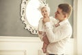Family, father and daughter together at home cuddling beautiful Royalty Free Stock Photo
