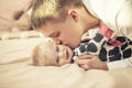 Family, father and daughter together at home cuddling beautiful Royalty Free Stock Photo