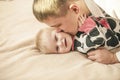 Family, father and daughter together at home cuddling beautiful Royalty Free Stock Photo