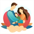 Family.Father and mother silhouette with her baby. Wife and husband. Card of Happy Mothers Day. Vector illustration with beautiful