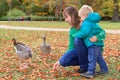 Family feeding ducks Royalty Free Stock Photo