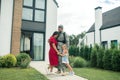 Family feeling happy and emotional after father returning home Royalty Free Stock Photo