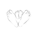 Family Feet Printable, Parent and Baby One Line Drawing Print, Black White Baby Artwork, Foot Poster Royalty Free Stock Photo