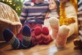 Family feet in wool socks Royalty Free Stock Photo