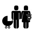 Family figure with baby cart silhouette icon Royalty Free Stock Photo