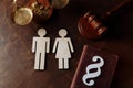 Family figures, paragraph sign and law book. Divorce and separation Royalty Free Stock Photo