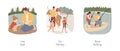 Family fishing isolated cartoon vector illustration set.