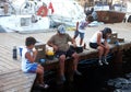 Family fishing on jetty Royalty Free Stock Photo