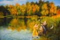 Family fishing on pond, painting on canvas