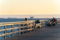 Family Fishing at the Seal Beach Pier on the sunset Royalty Free Stock Photo