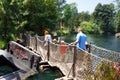 Family on Floating Barrel Bridge Tom Sawyer Island Disneyland Royalty Free Stock Photo