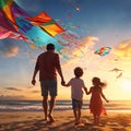 a family flying colorful kites at the beach k uhd very detaile