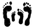 Family footprint, foot imprint of a man, a woman, a child. Vector silhouette on white background