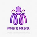 Family is forever: two parents and child symbol. Adoption, parenting logoo in heart shape. Modern vector illustration Royalty Free Stock Photo