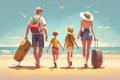 A family of four enjoying a relaxing and sunny day at the beach Royalty Free Stock Photo