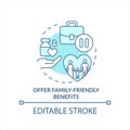 Family-friendly benefits at work turquoise concept icon