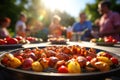 family and friends having a picnic barbeque grill in the garden. Royalty Free Stock Photo