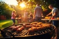 family and friends having a picnic barbeque grill in the garden. Royalty Free Stock Photo