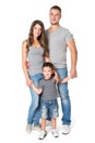 Family Full Length Portrait, Mother Father and Child on White